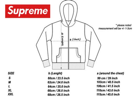 supreme hoodie size guide